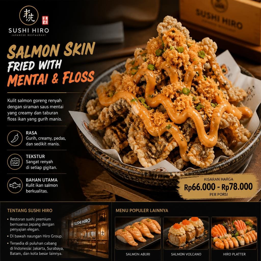 Salmon Skin Fried With Mentai and Floss Sushi Hiro